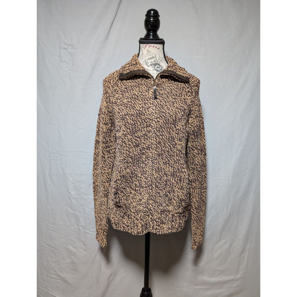 Old Navy Women's VTG Brown Tan Marled Knit Quarter Zip Sweater Jacket Size Large